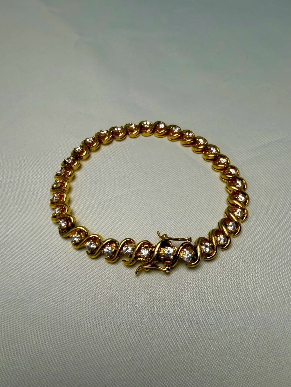 Tennis Bracelet Cubic Zirconia 5.6ctw S Link Gold Over Sterling Silver 7.5 in